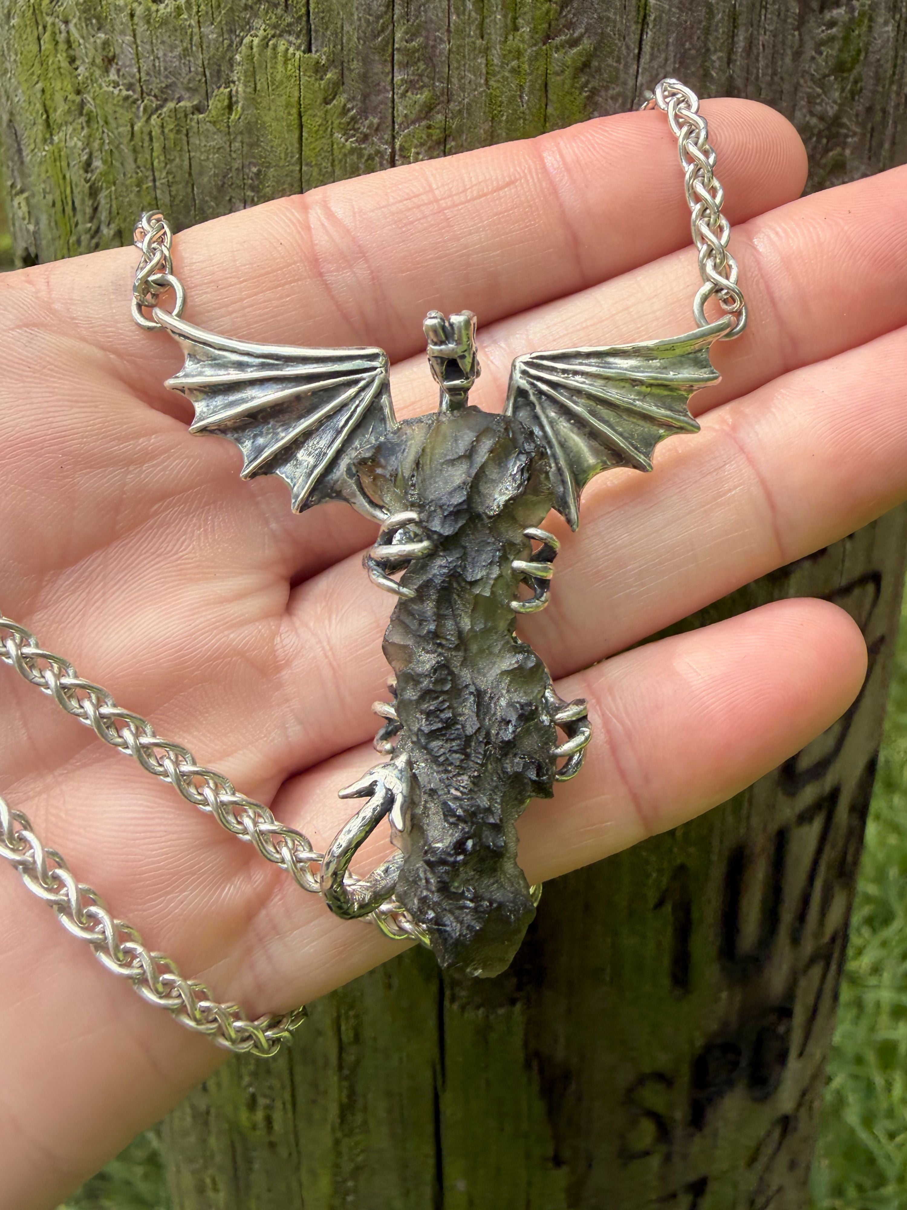 Moldavite Scepter Dragon - Sterling Silver
