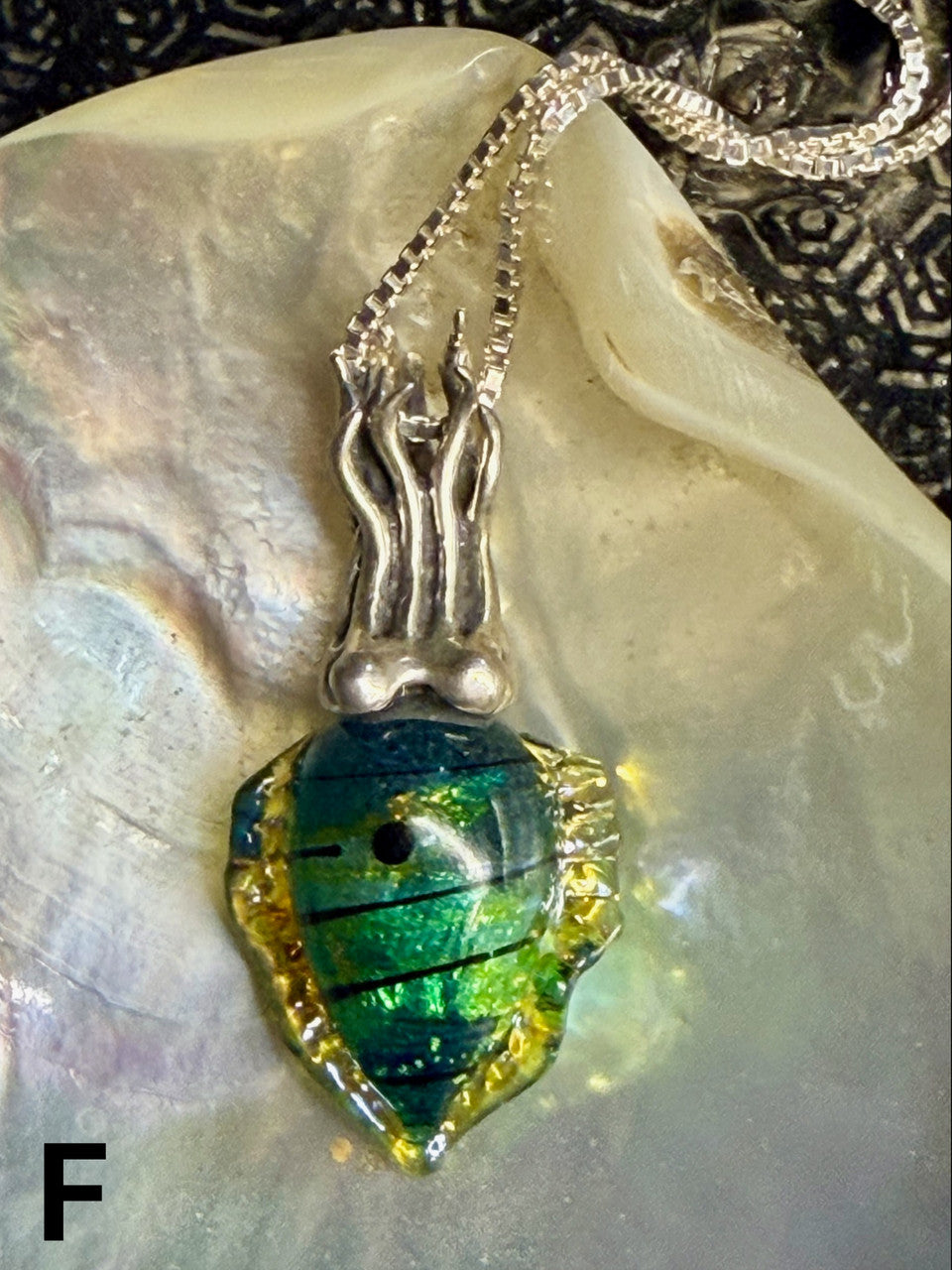 Dichroic Glass and Sterling Silver Cuttlefish Pendant - F
