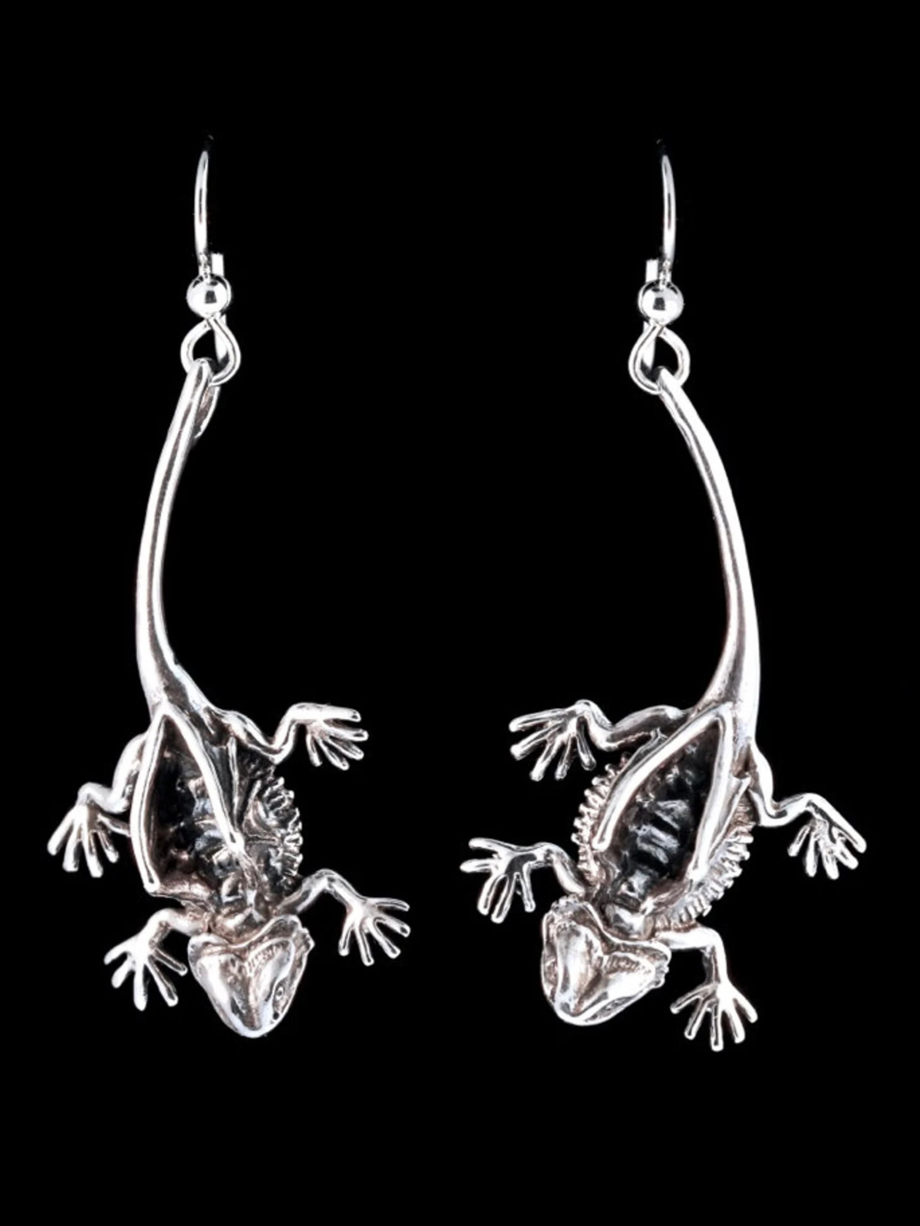 Winged Bearded Dragon Earrings - Sterling Silver
