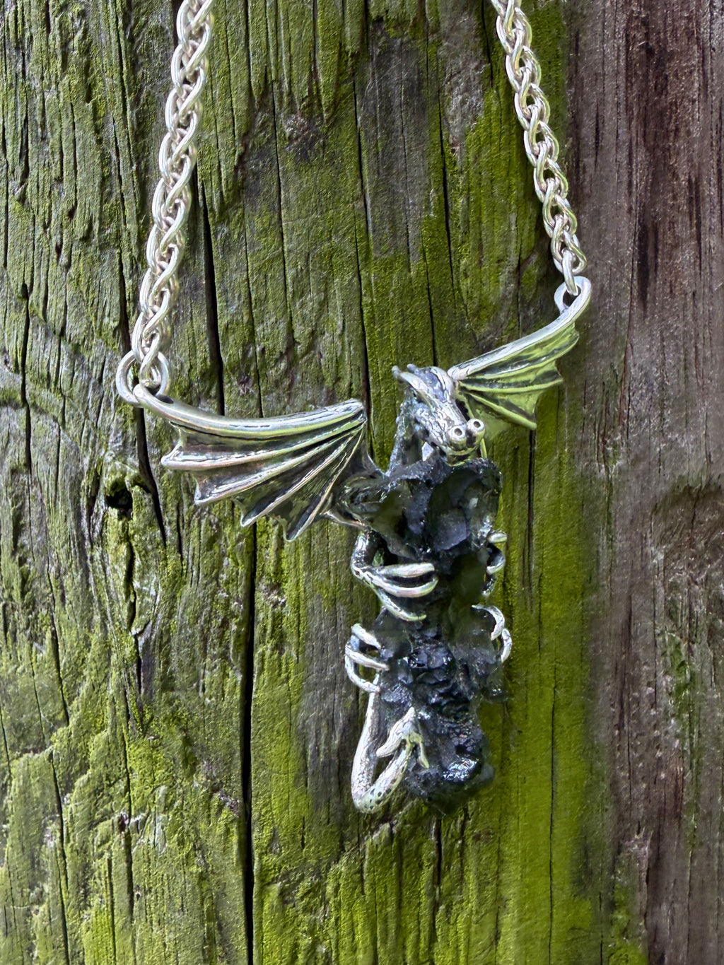 Moldavite Scepter Dragon - Sterling Silver