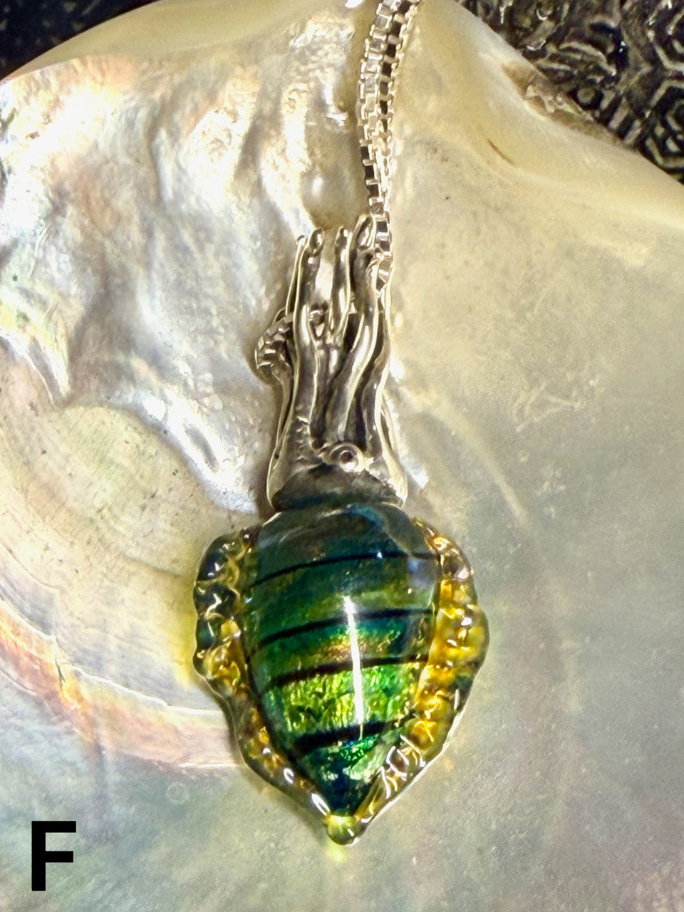 Dichroic Glass and Sterling Silver Cuttlefish Pendant - F