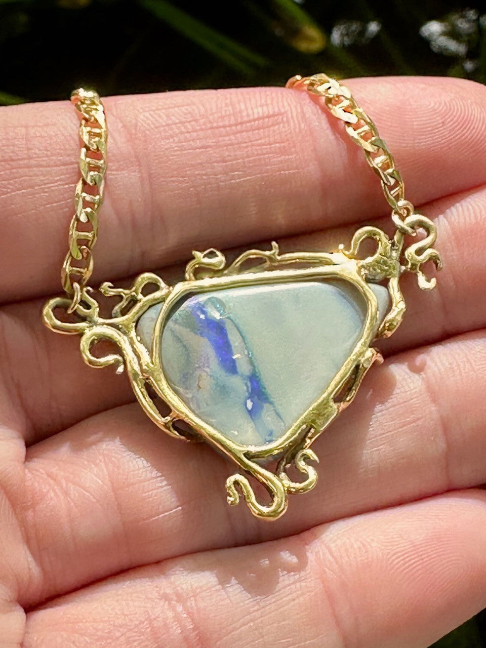 Ocean Reef - Australian Boulder Opal and diamond - 18K with 14K gold chain
