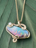 Rainbow Dawn Australian Opal and Diamond Pendant - 18K Gold