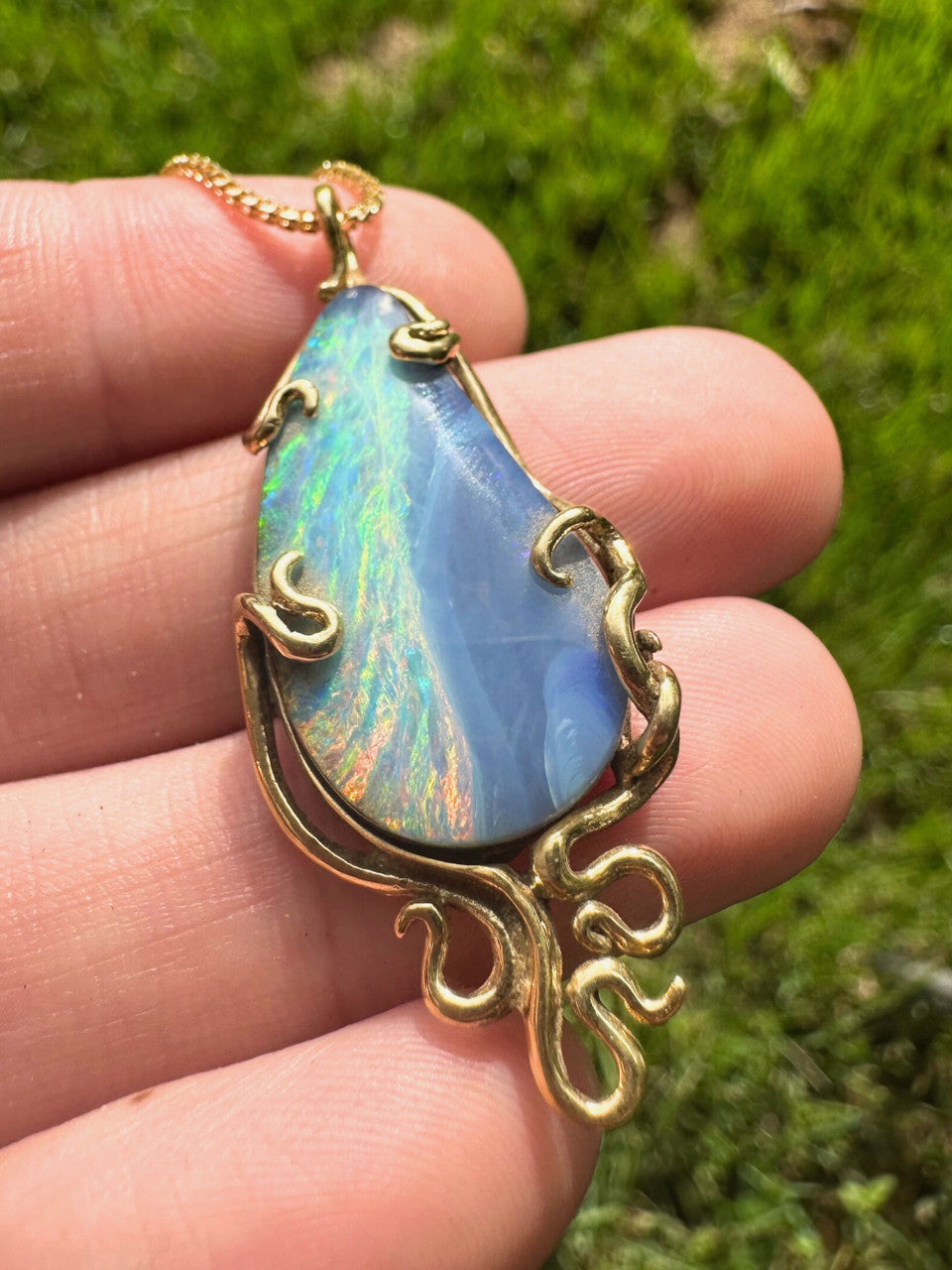 Wave Drop Australian Boulder Opal Pendant - 18K gold