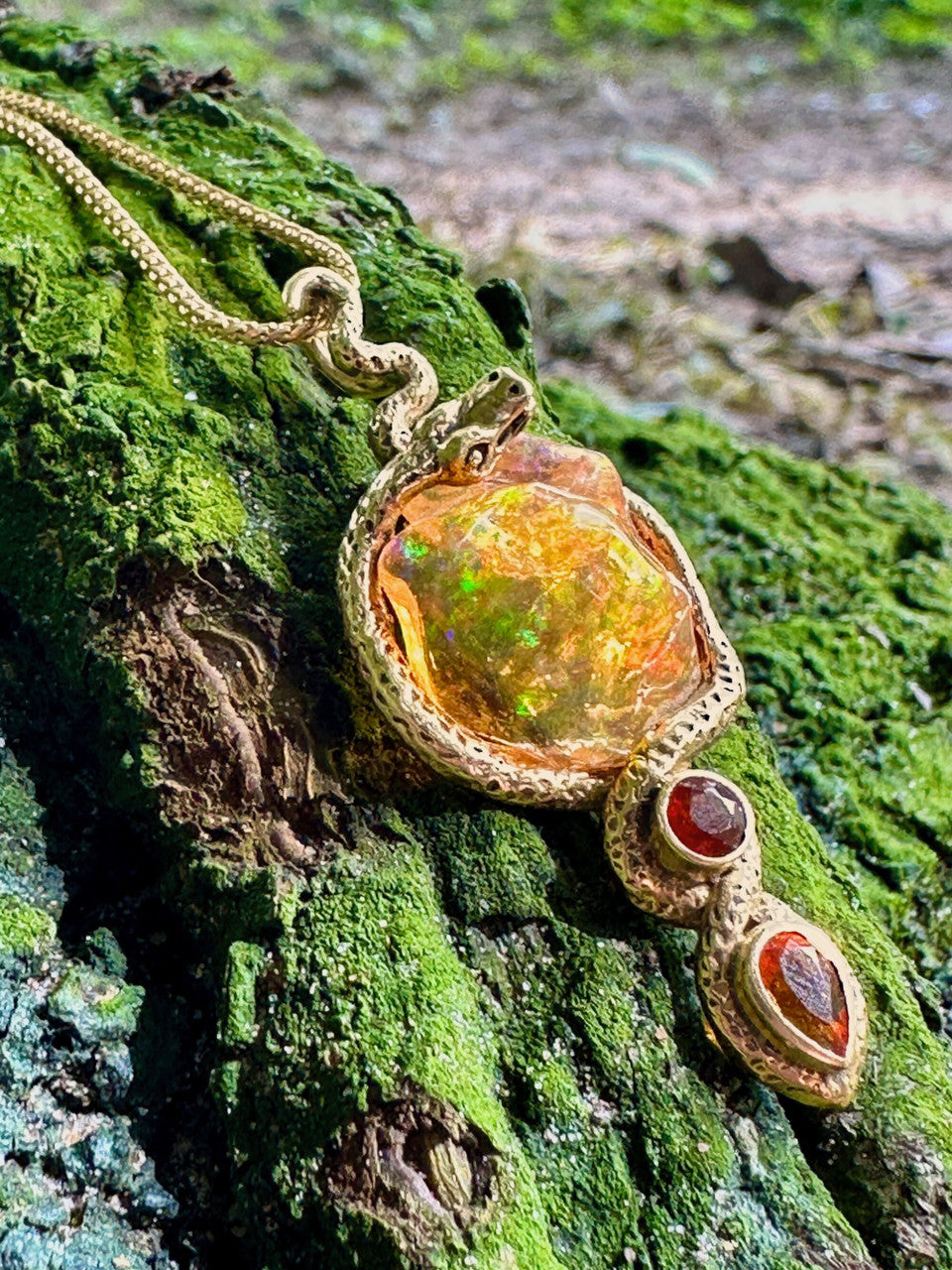 Tri-Opal Infinity Snake Pendant - 18 K Gold