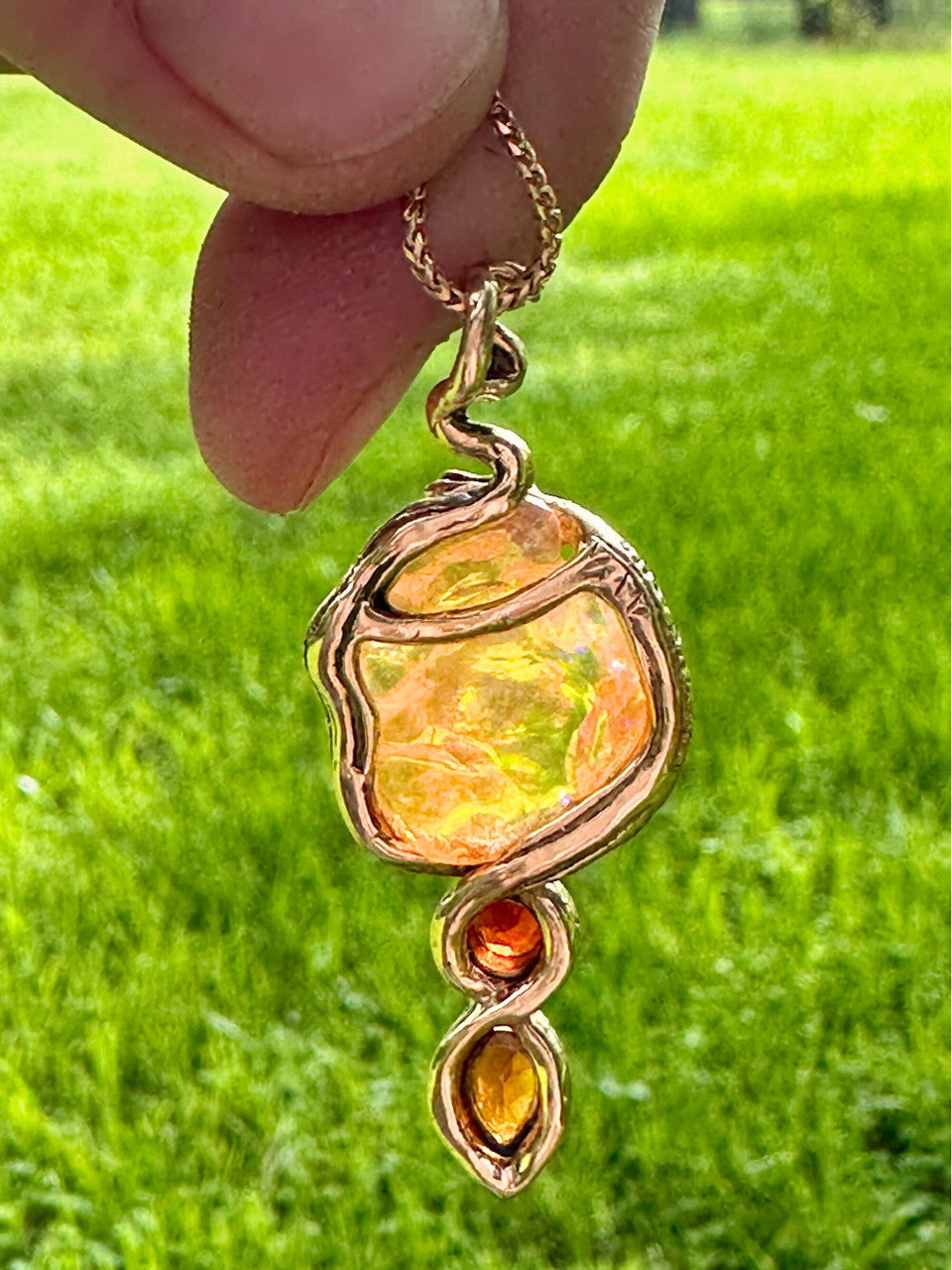 Tri-Opal Infinity Snake Pendant - 18 K Gold