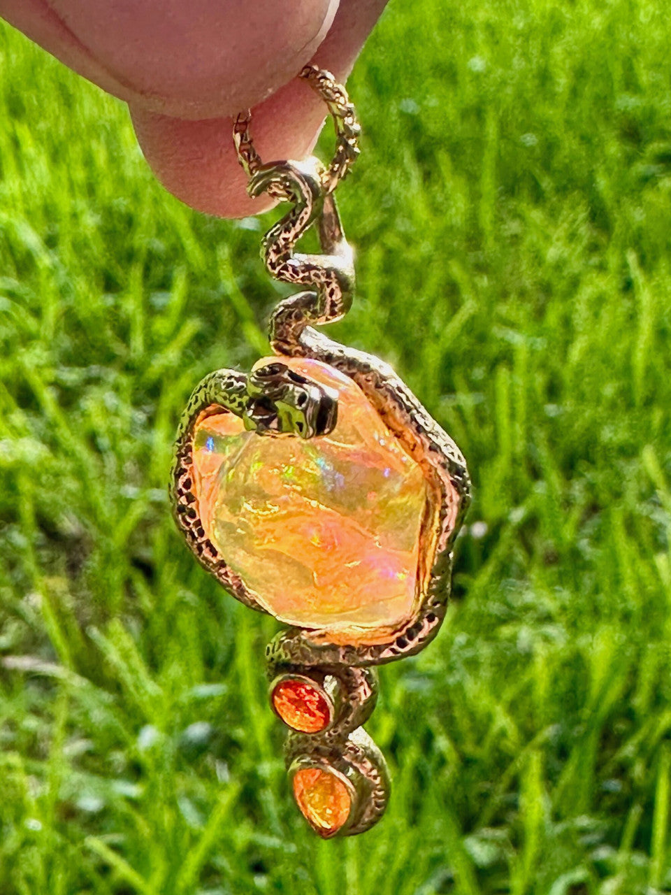 Tri-Opal Infinity Snake Pendant - 18 K Gold