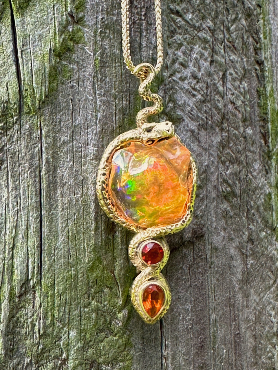 Tri-Opal Infinity Snake Pendant - 18 K Gold