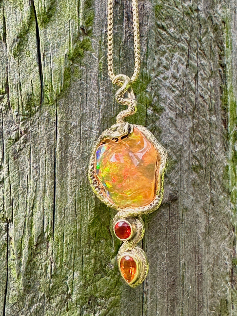Tri-Opal Infinity Snake Pendant - 18 K Gold