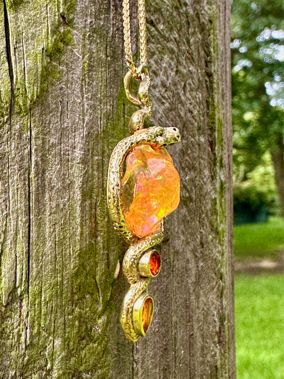 Tri-Opal Infinity Snake Pendant - 18 K Gold