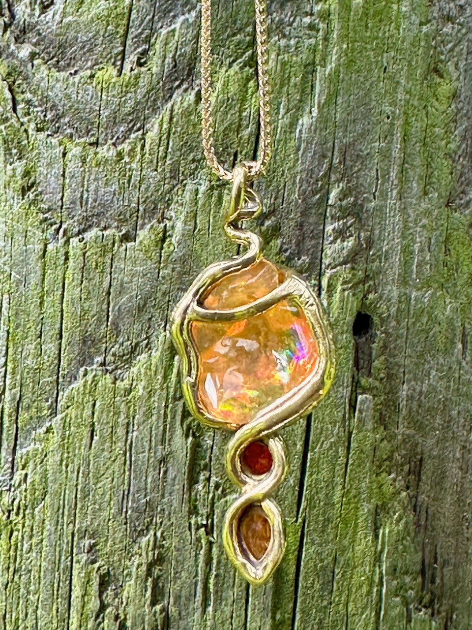 Tri-Opal Infinity Snake Pendant - 18 K Gold