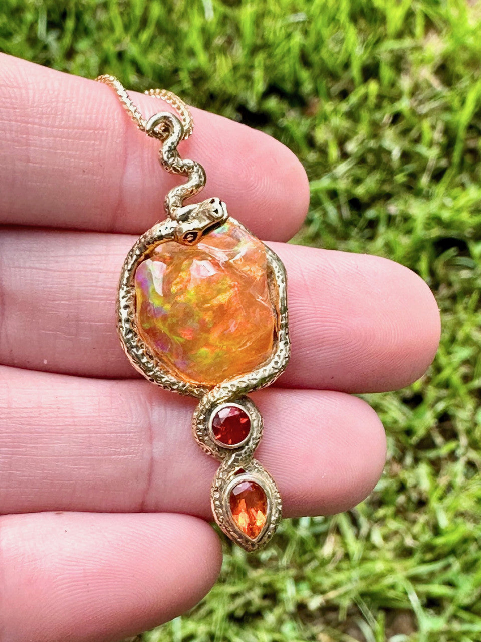 Tri-Opal Infinity Snake Pendant - 18 K Gold