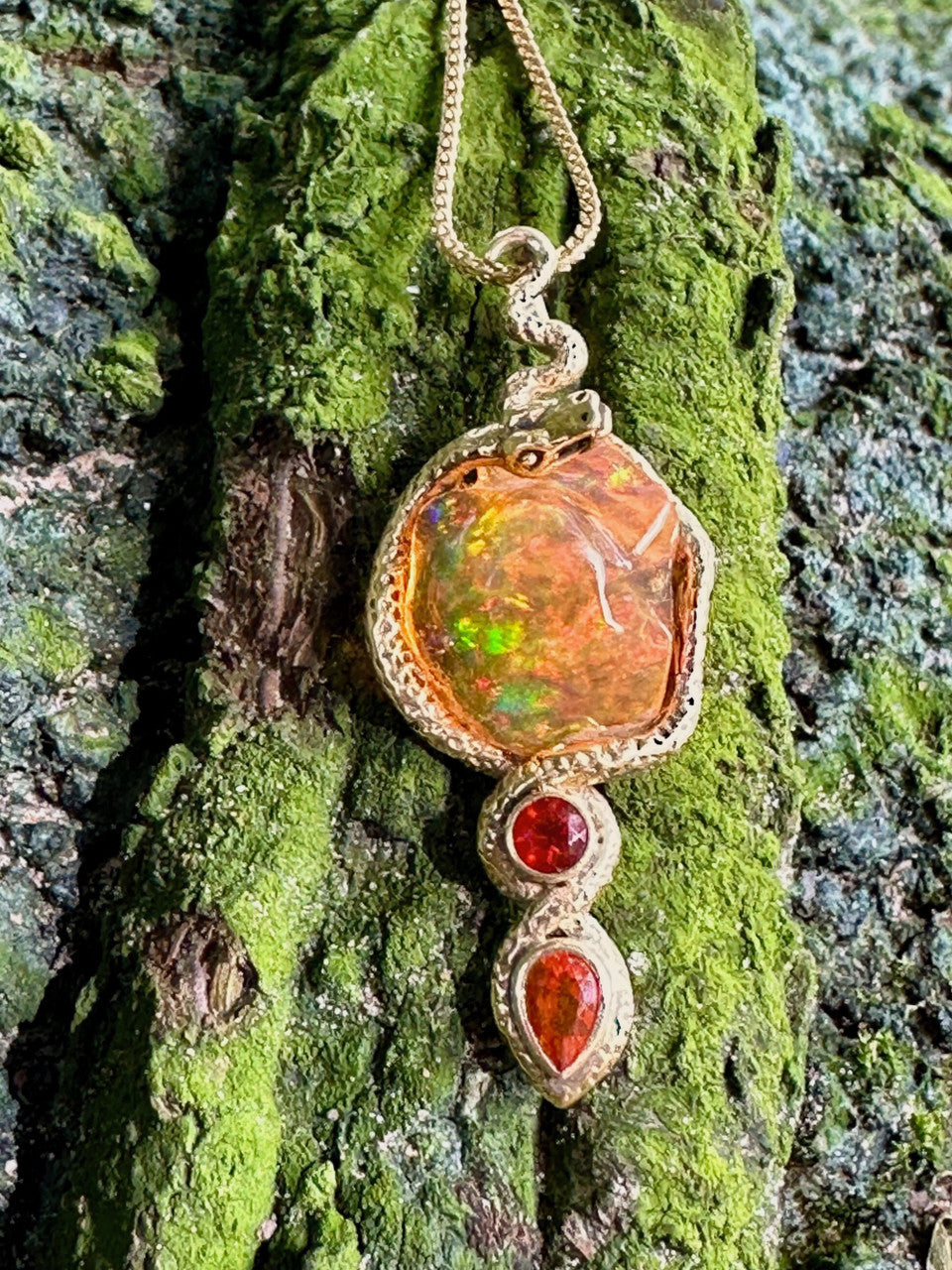 Tri-Opal Infinity Snake Pendant - 18 K Gold
