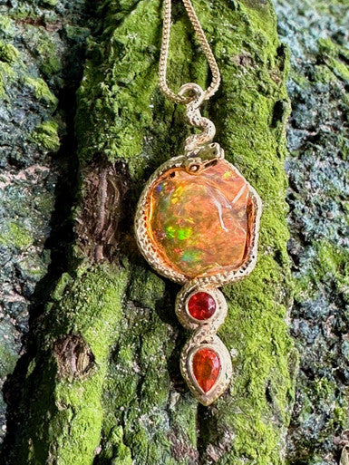 Tri-Opal Infinity Snake Pendant - 18K Gold