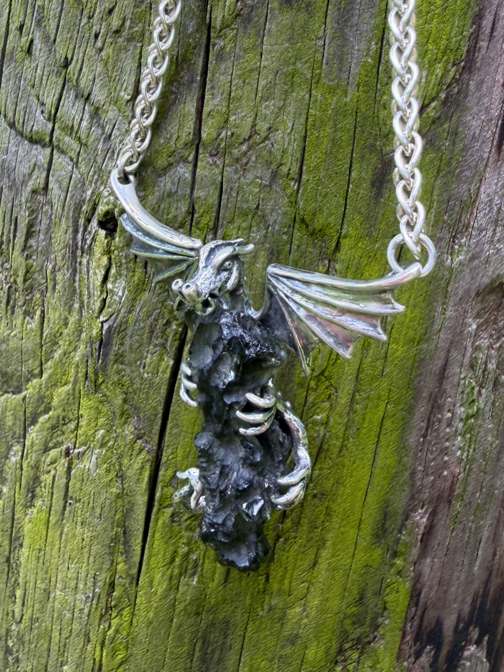 Moldavite Scepter Dragon - Sterling Silver
