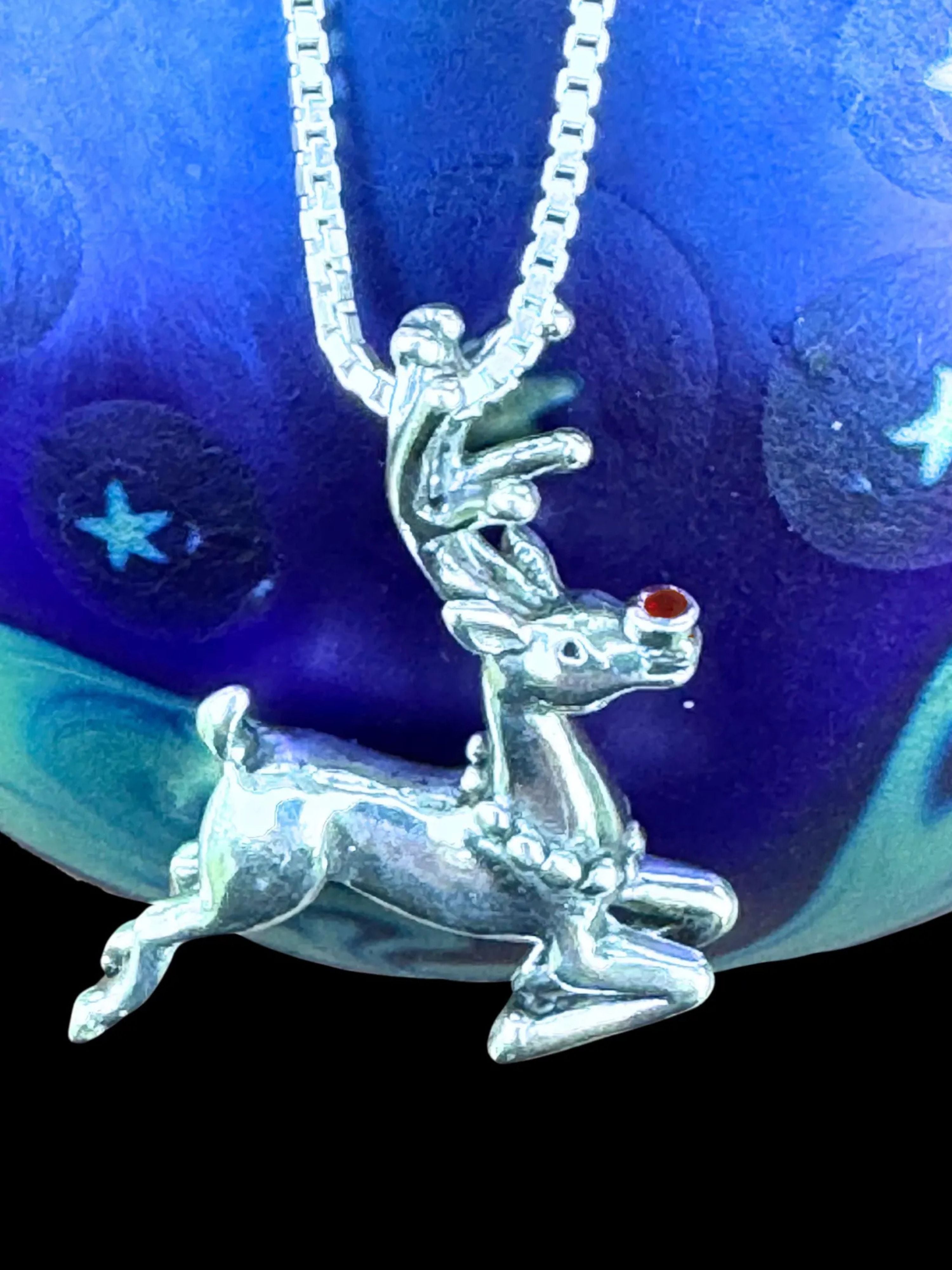 Reindeer Charm with Ruby Nose - Silver