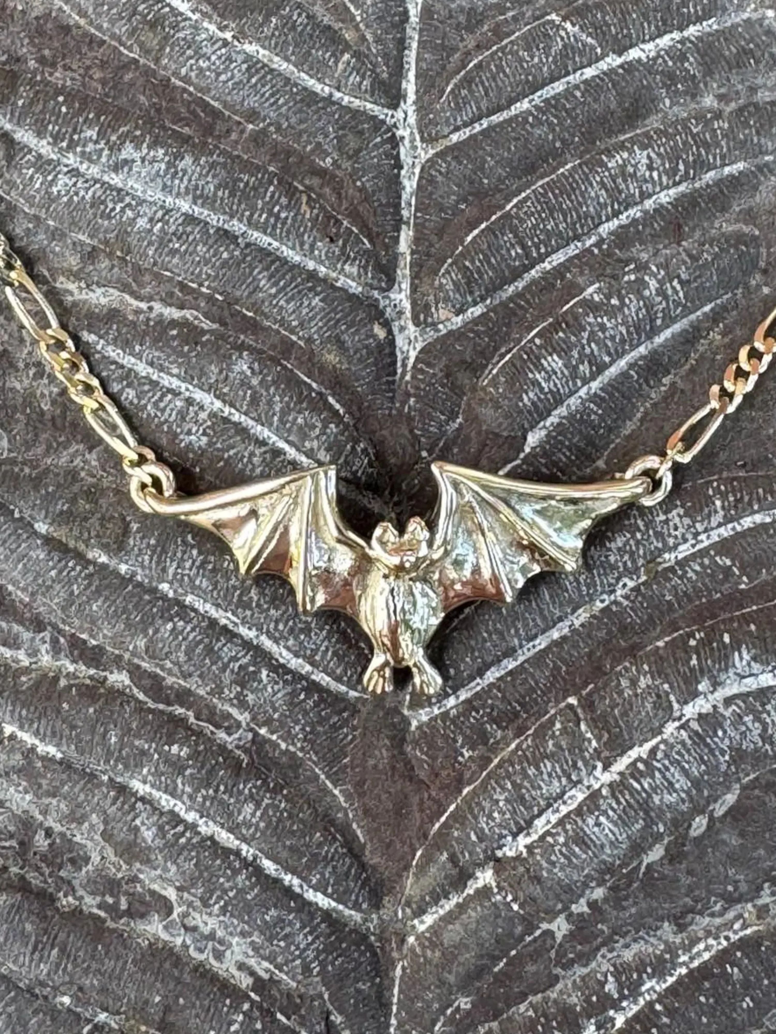 Tiny Flying Bat Pendant - 14K Gold