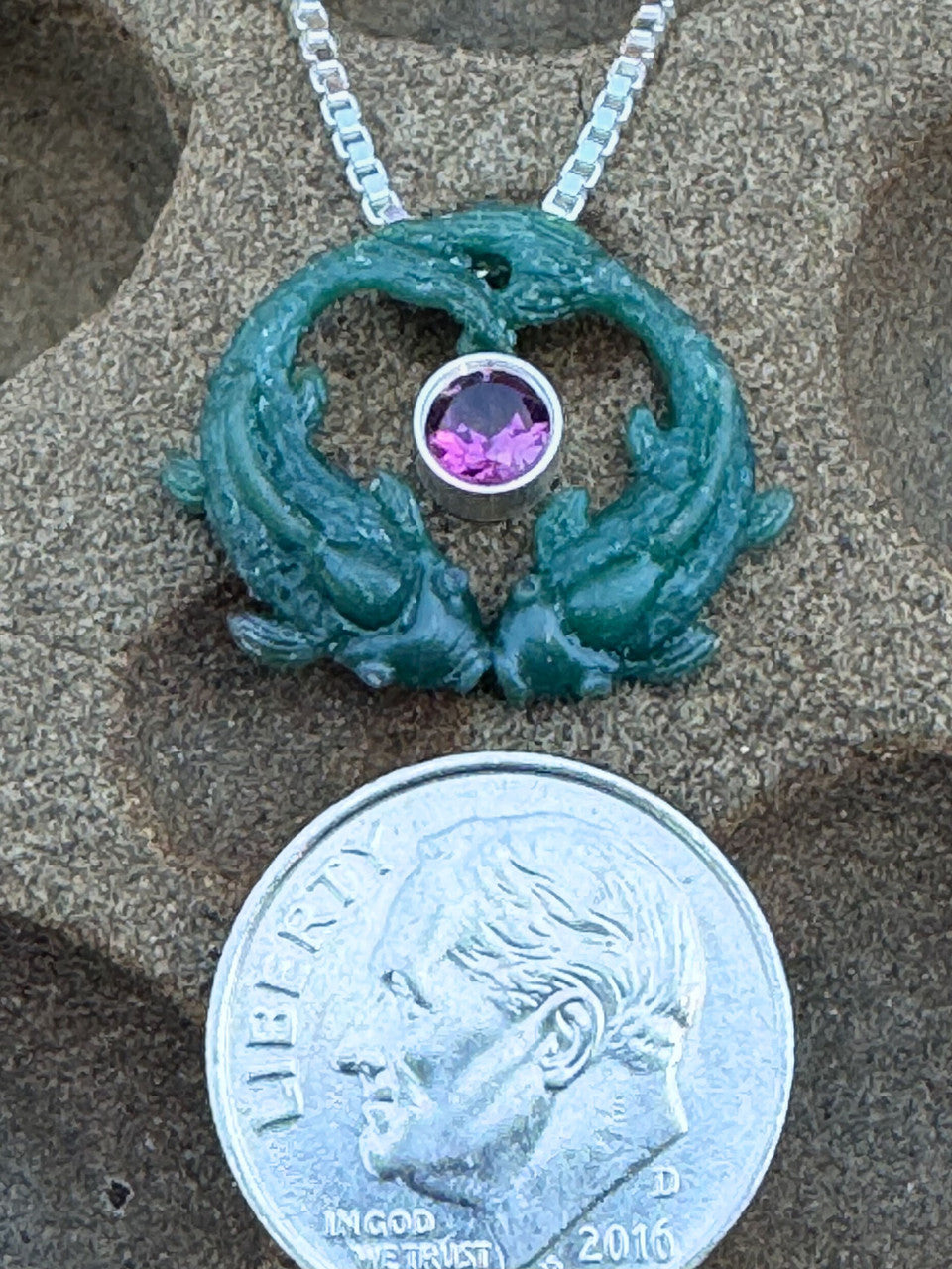 Koi Love Charm with 4mm pink tourmaline gemstone - Wax Original.