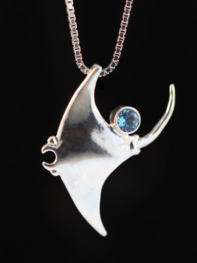 Manta Ray Charm  with Gemstone - Sterling Silver