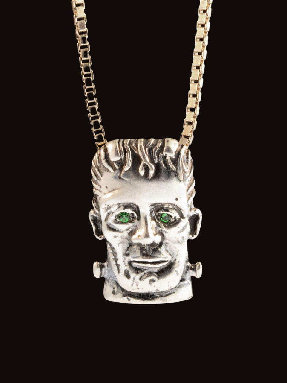 Frankenstein Pendant with Tsavorite Eyes - Silver