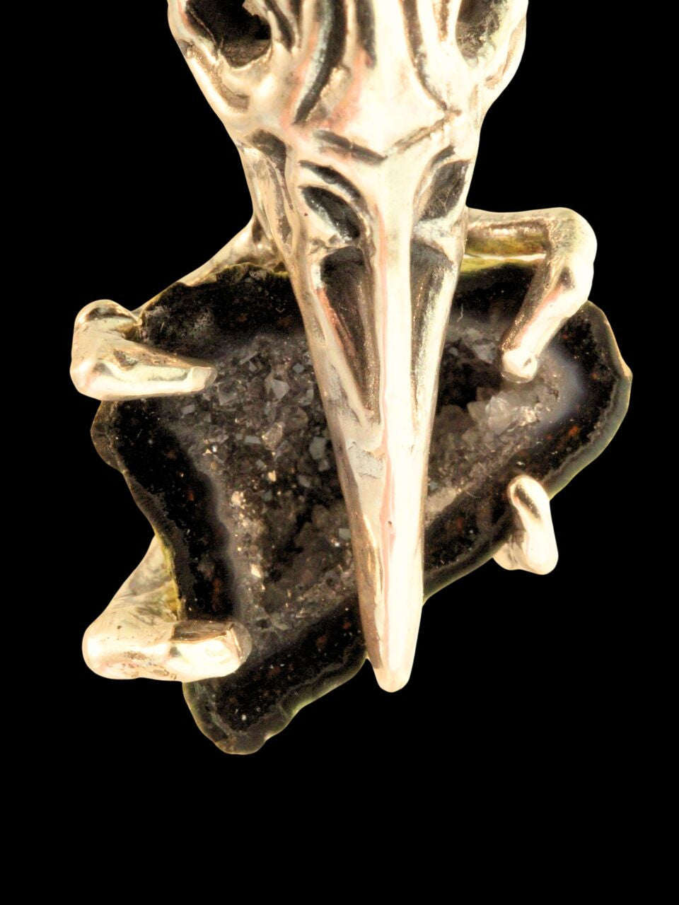 Raven Skull with Geode Treasure - Silver
