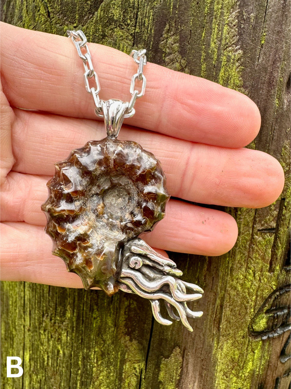 Spiky Fossilized Ammonite Nautilus Pendant
