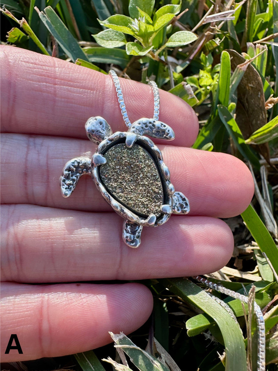 Sea Turtle Option A - Set with Druzy Quartz