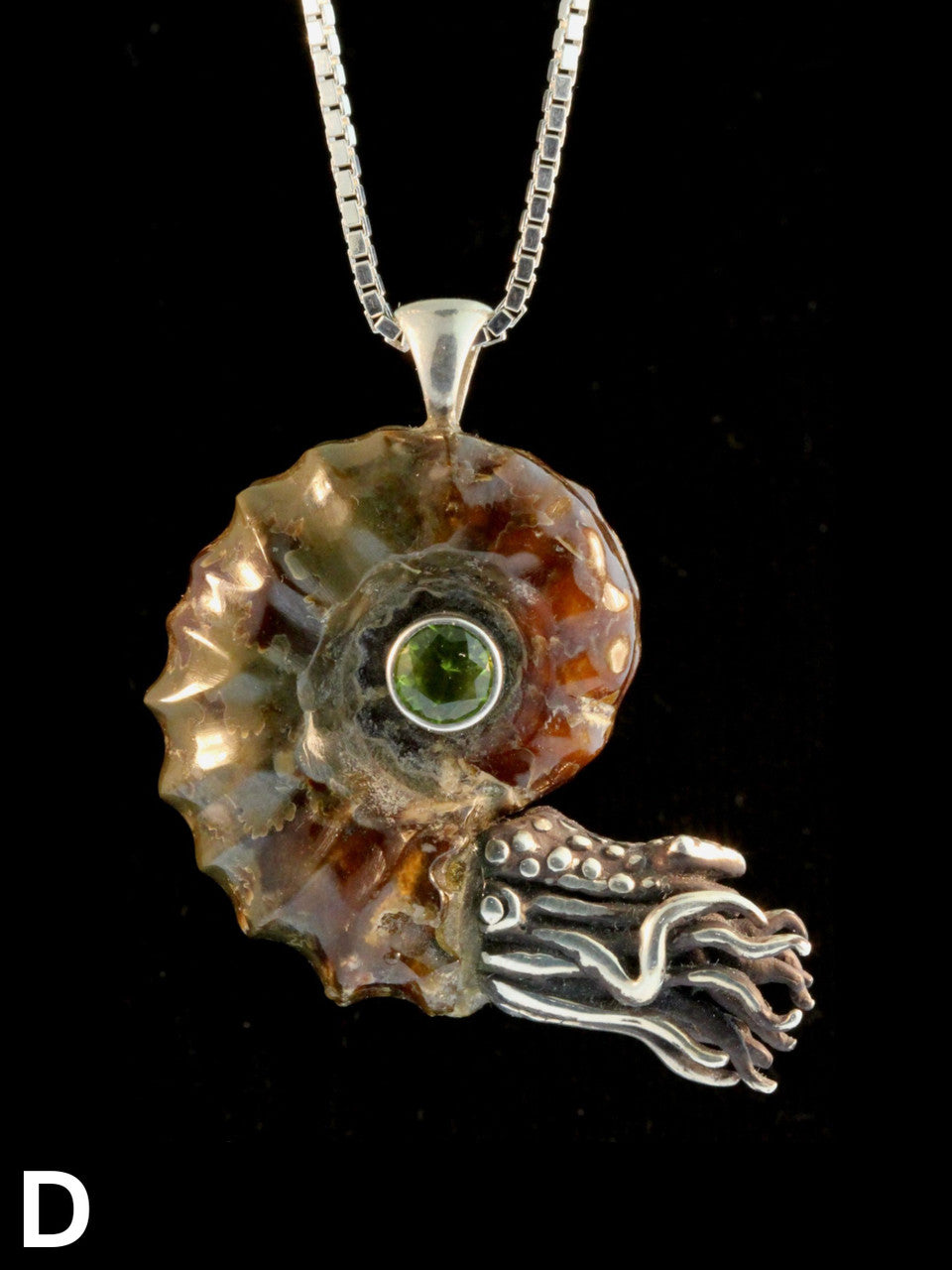 Option D - Spiky Fossilized Ammonite Nautilus Necklace with Peridot