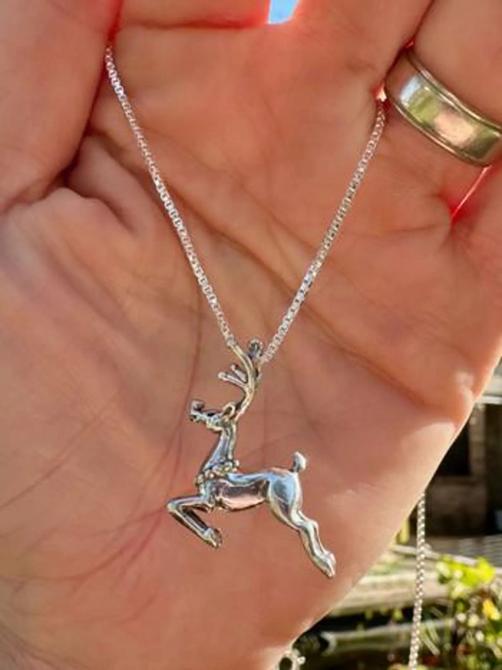 Reindeer Charm with Ruby Nose - Silver