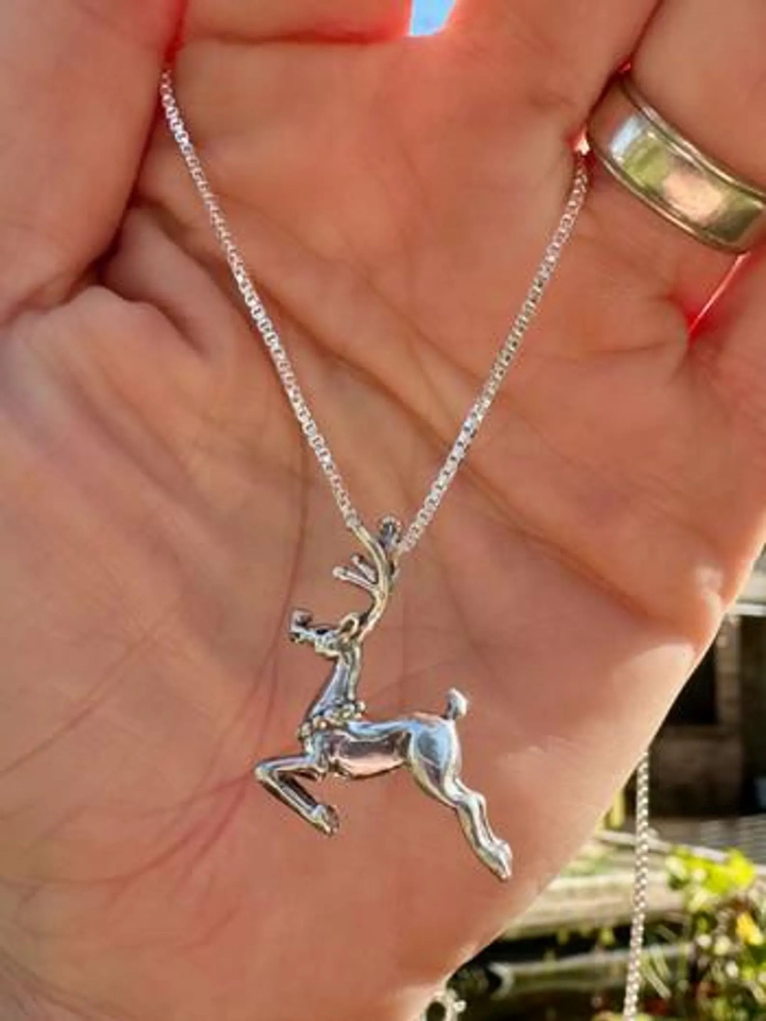 Reindeer Charm with Ruby Nose - Silver