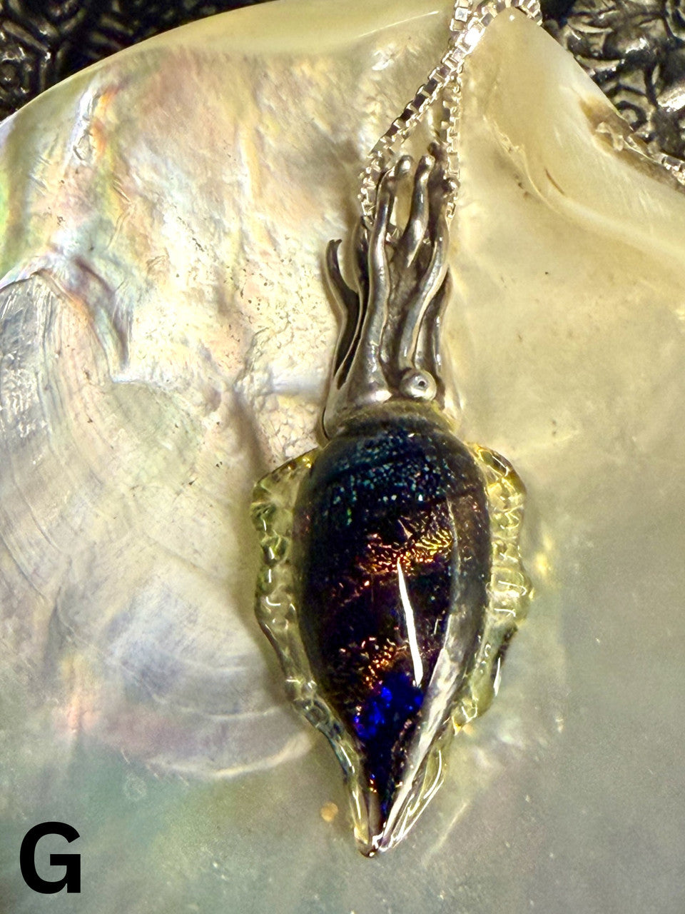 Dichroic Glass and Sterling Silver Cuttlefish Pendant - G