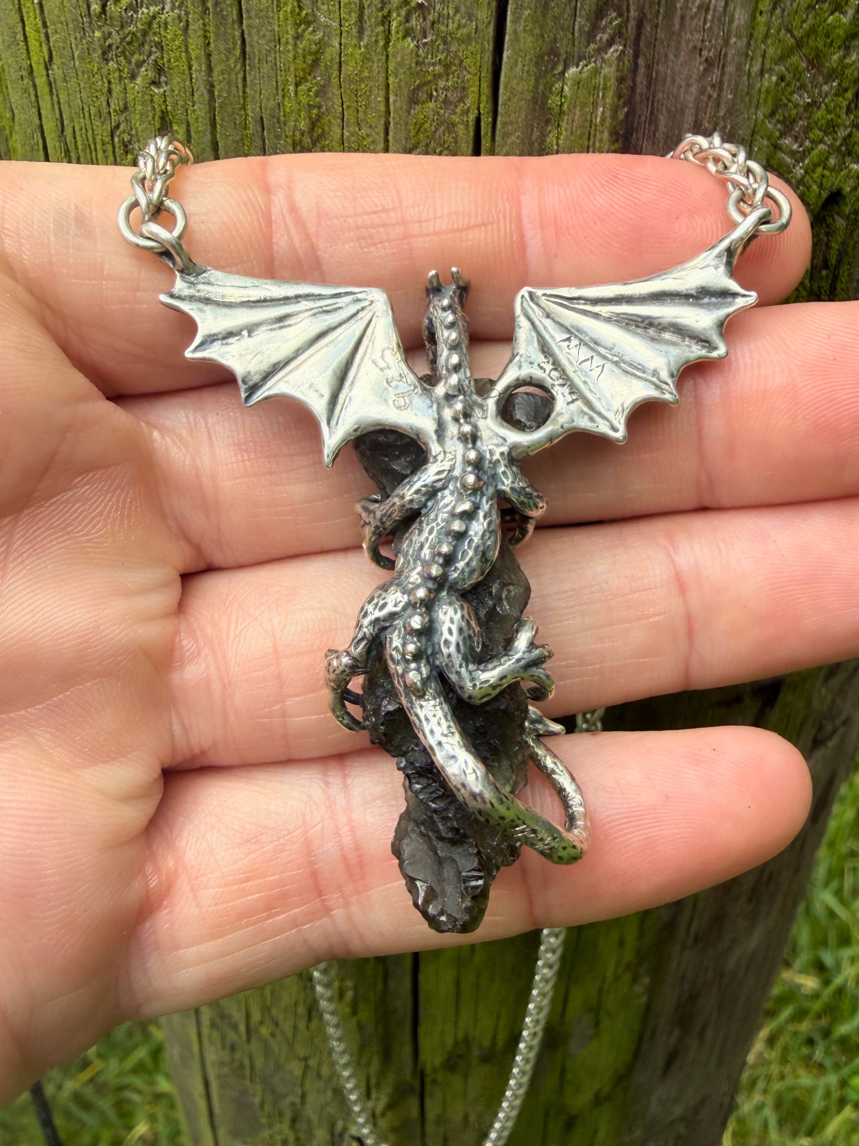 Moldavite Scepter Dragon - Sterling Silver