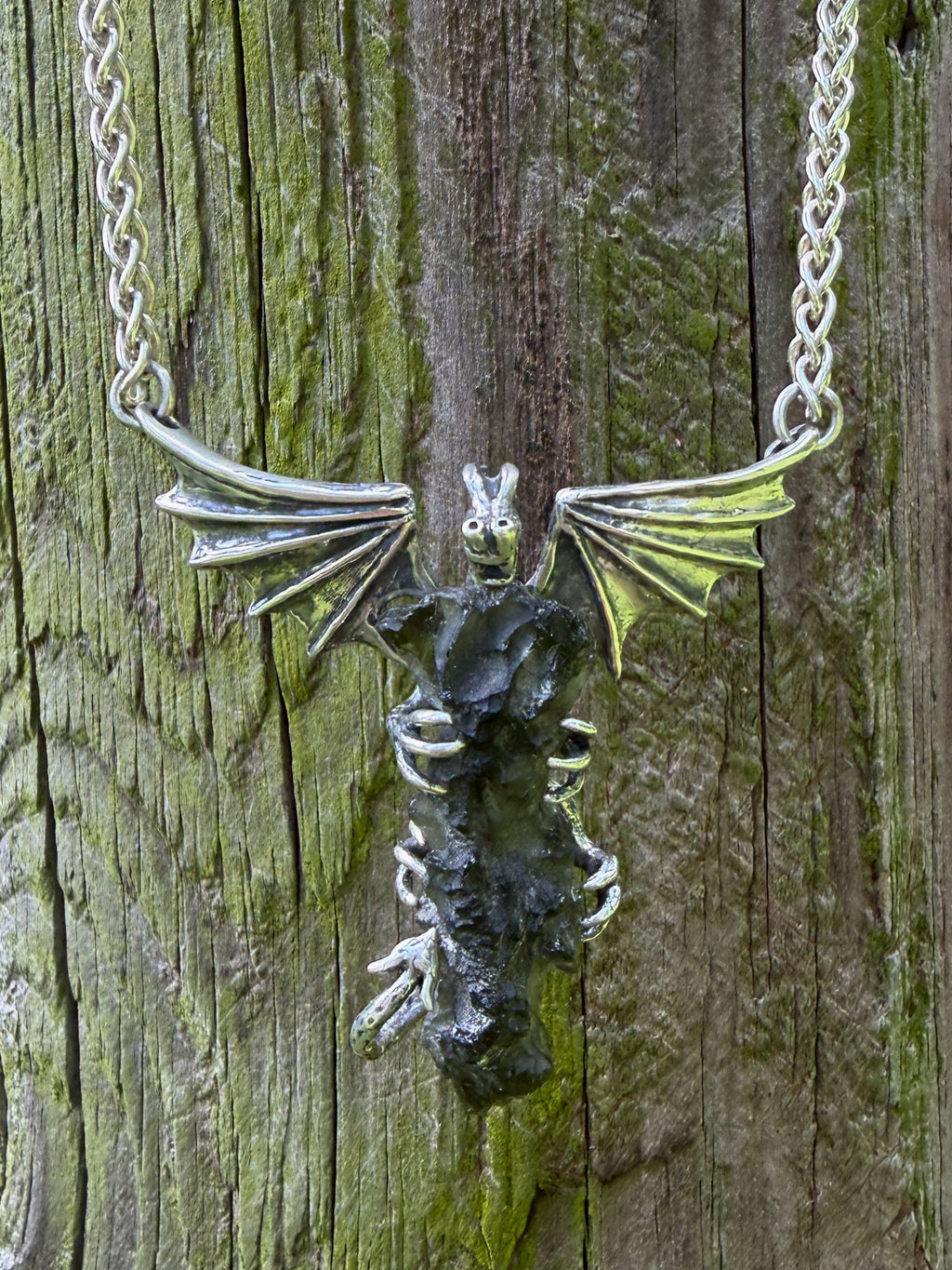 Moldavite Scepter Dragon - Sterling Silver