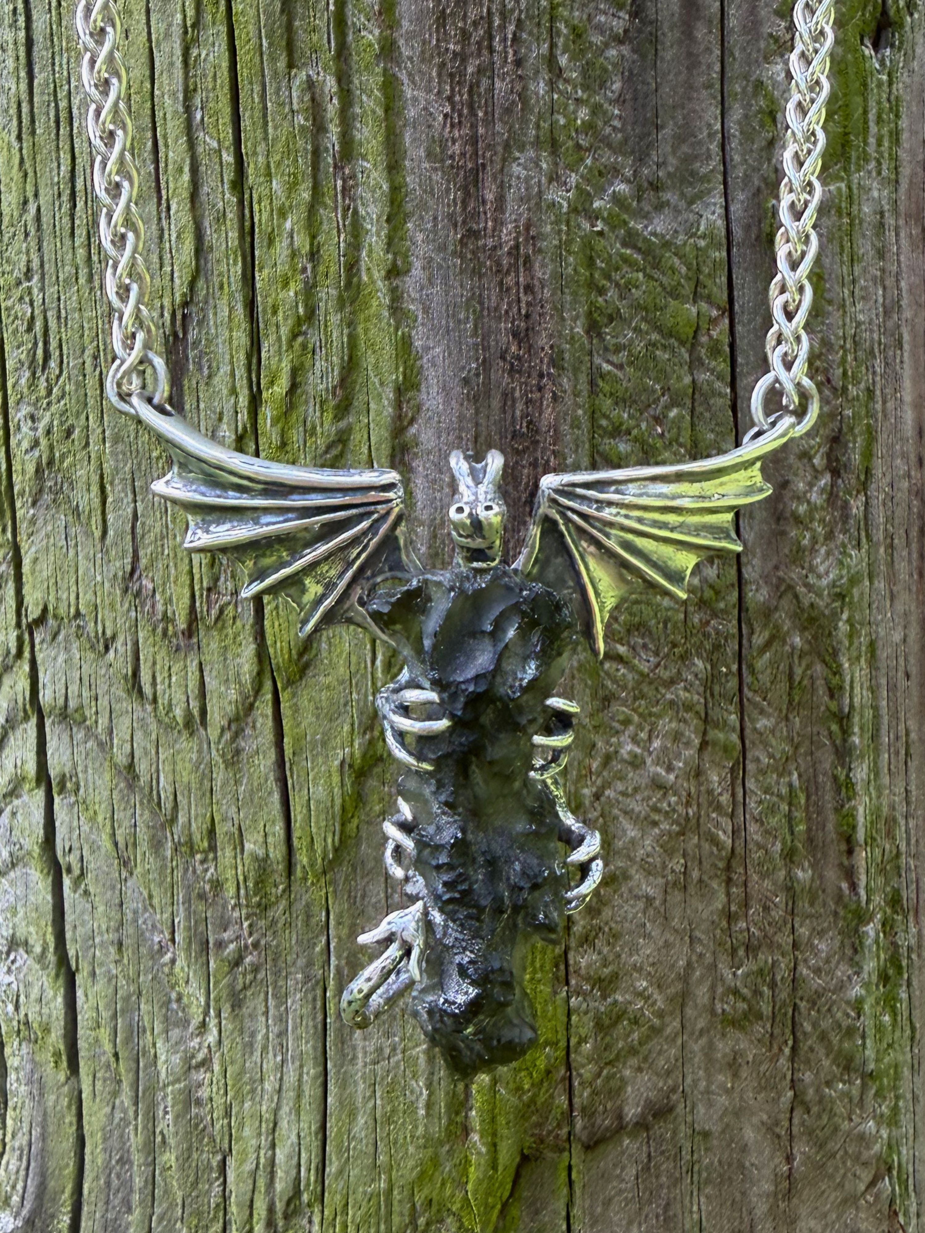 Moldavite Scepter Dragon - Sterling Silver