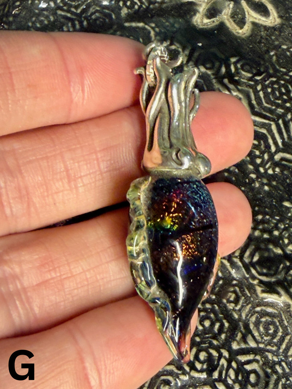 Dichroic Glass and Sterling Silver Cuttlefish Pendant - G