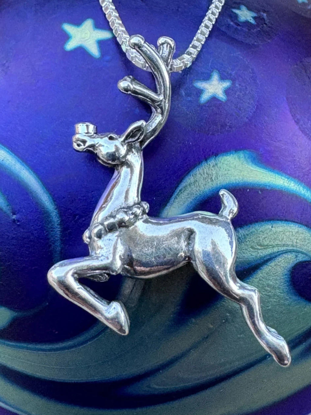 Reindeer Charm with Ruby Nose - Silver