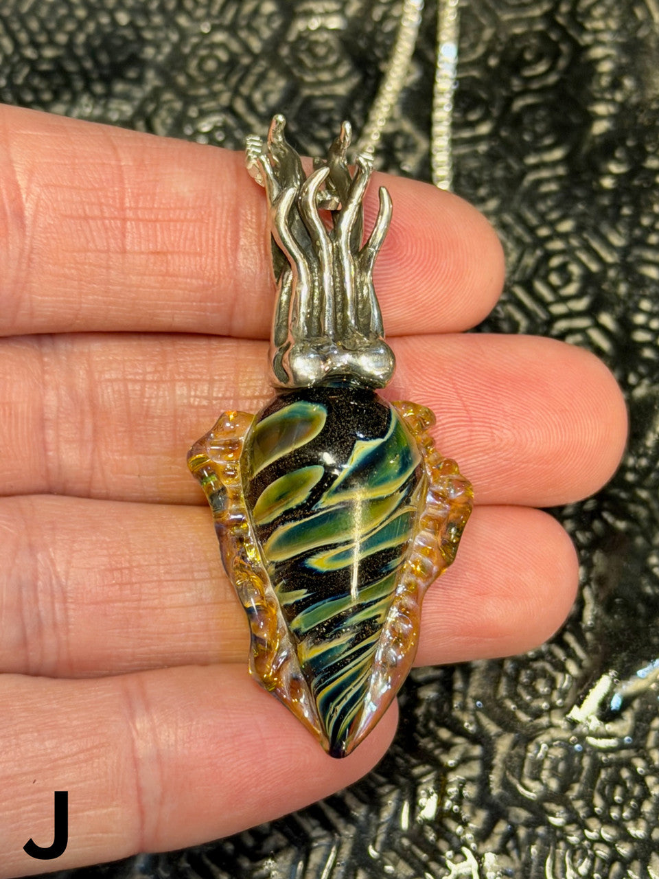 Dichroic Glass and Sterling Silver Cuttlefish Pendant - J