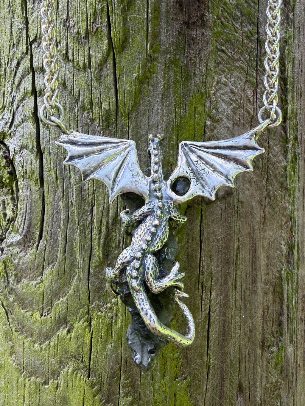 Moldavite Scepter Dragon - Sterling Silver