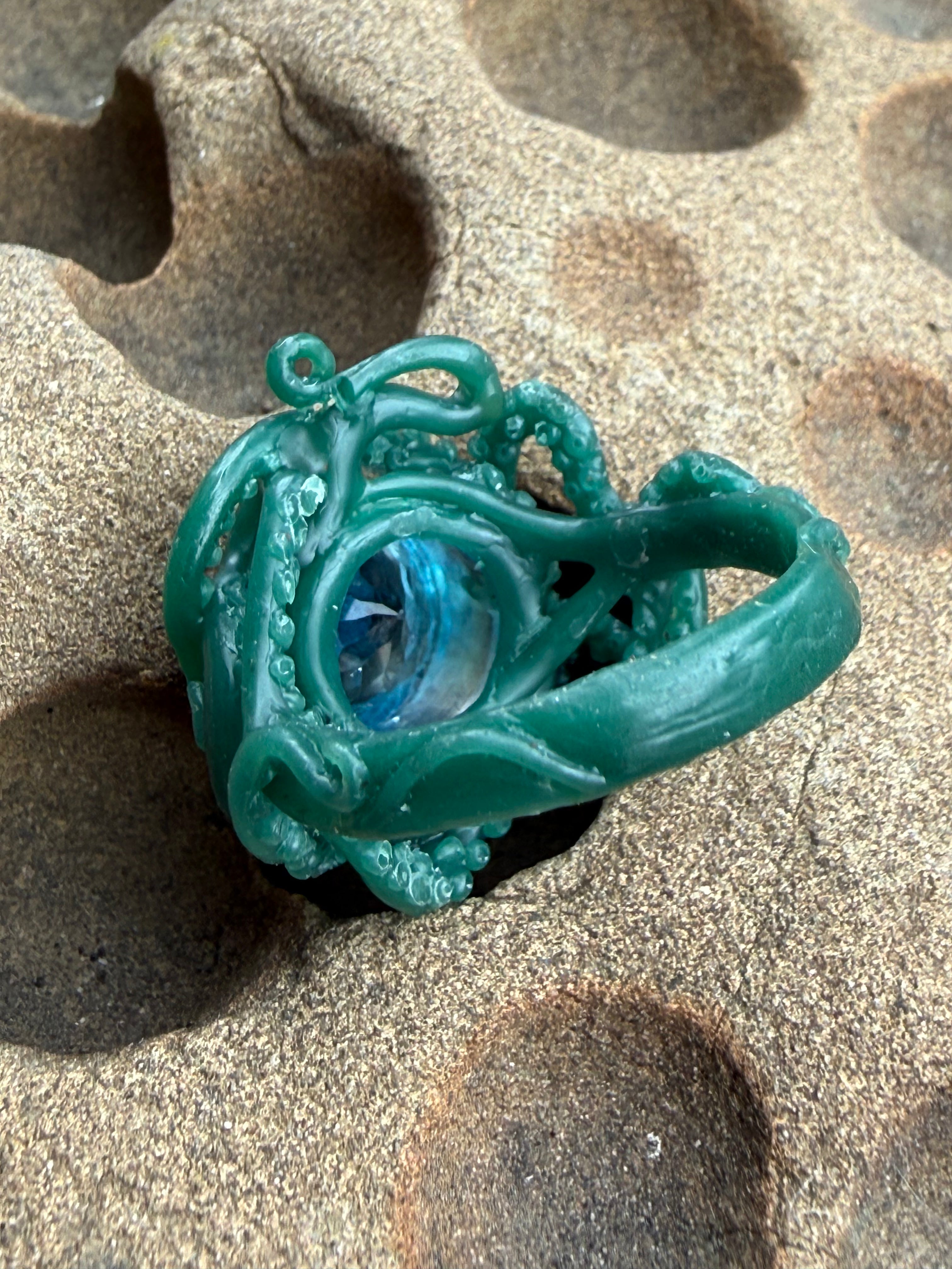 Rip Tide Octopus Ring with Gemstone - Sterling Silver