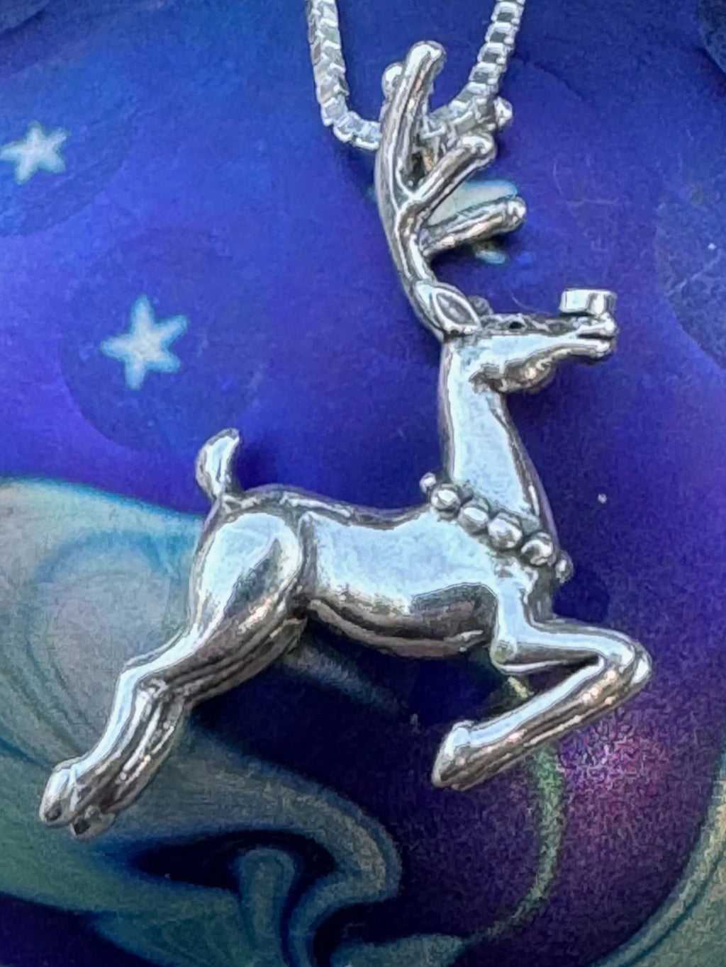 Reindeer Charm with Ruby Nose - Silver