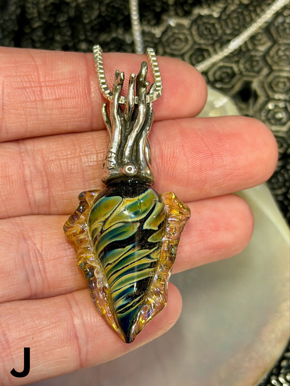 Dichroic Glass and Sterling Silver Cuttlefish Pendant - J