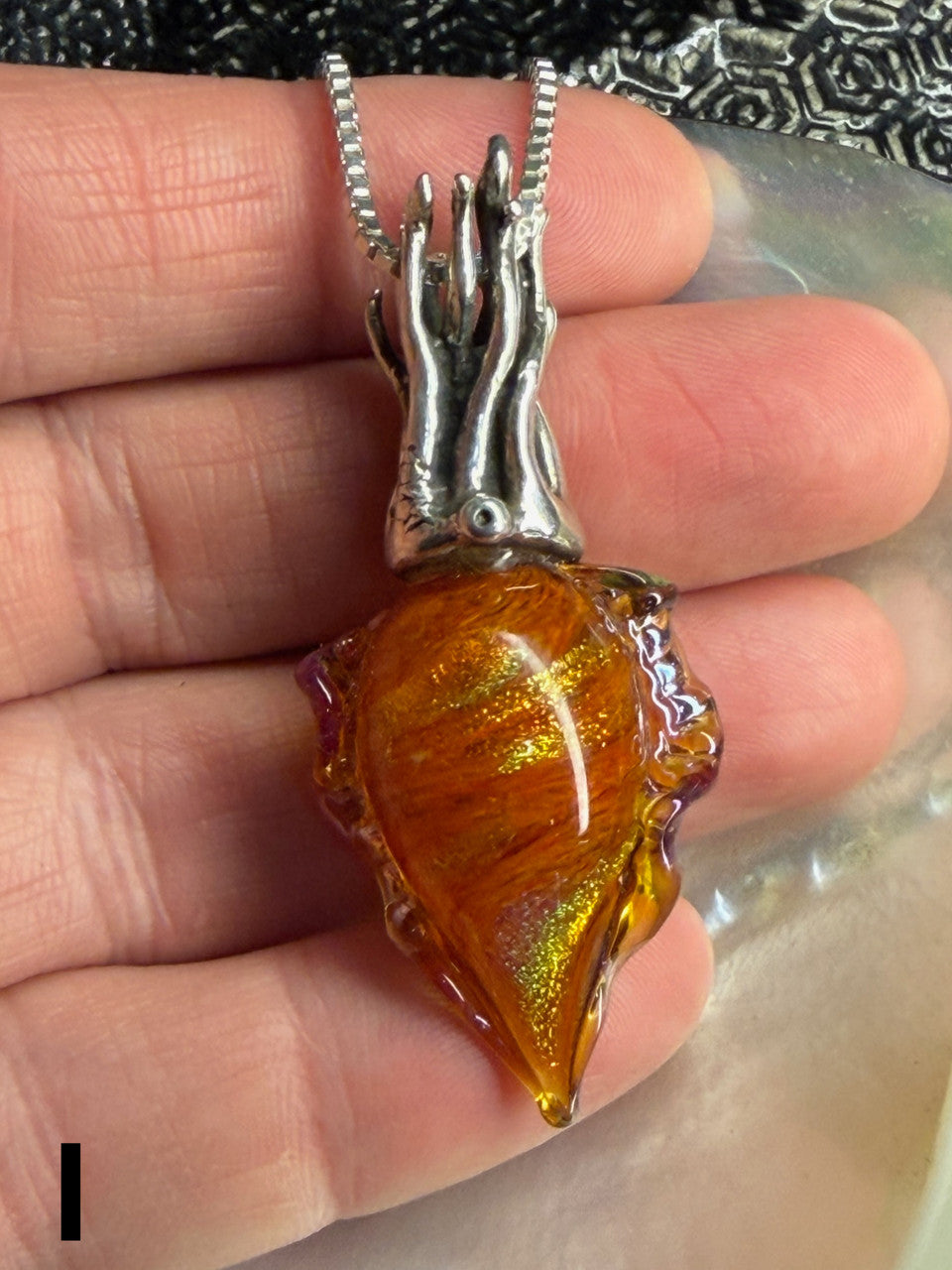 Dichroic Glass and Sterling Silver Cuttlefish Pendant - I