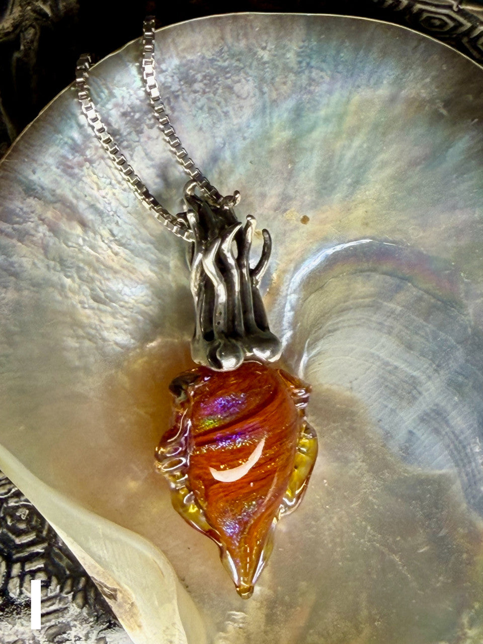 Dichroic Glass and Sterling Silver Cuttlefish Pendant - I