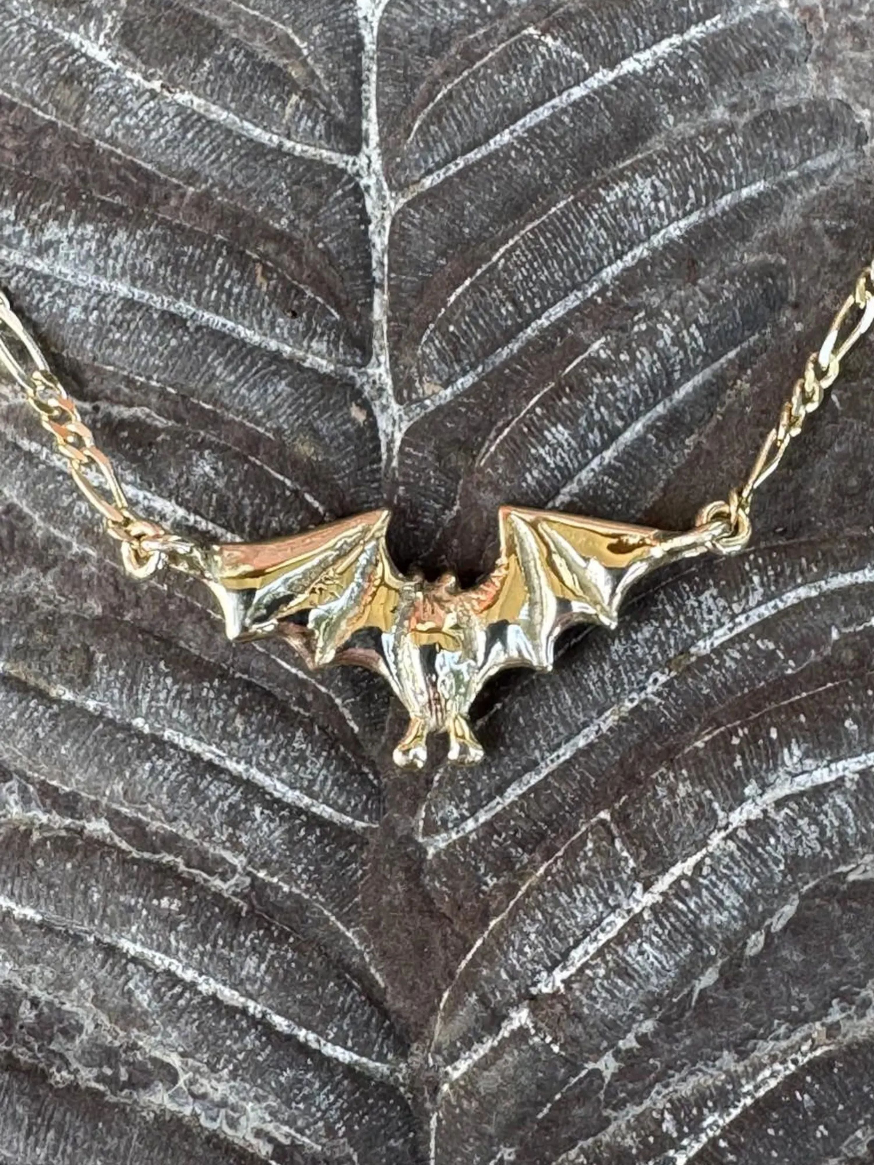 Tiny Flying Bat Pendant - 14K Gold