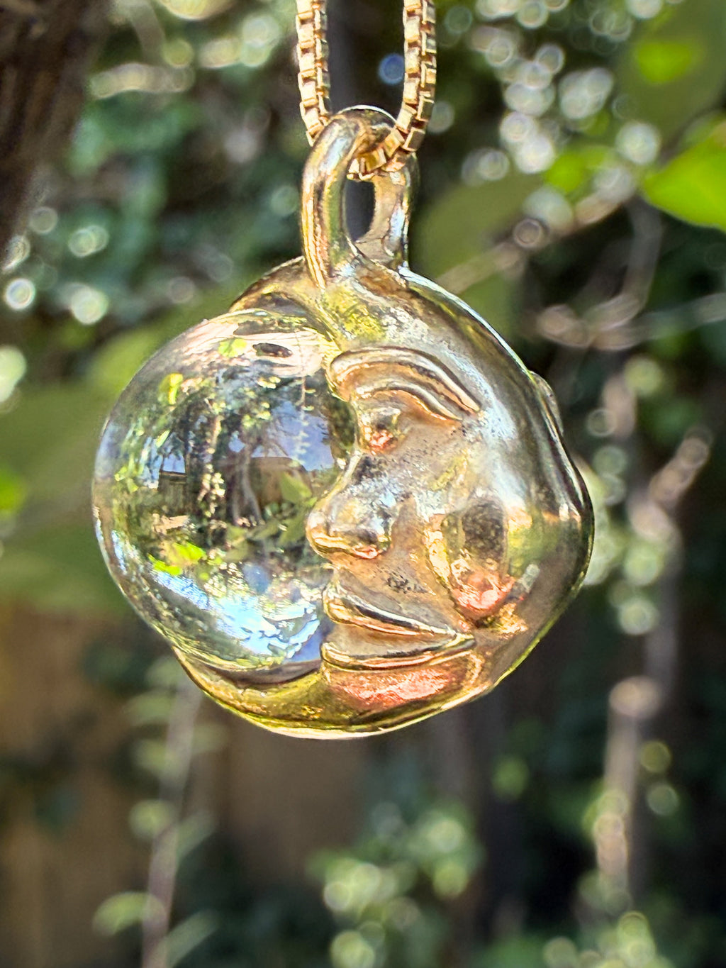 Moon Orb Pendant with Amethyst Orb - Solid 14k Gold