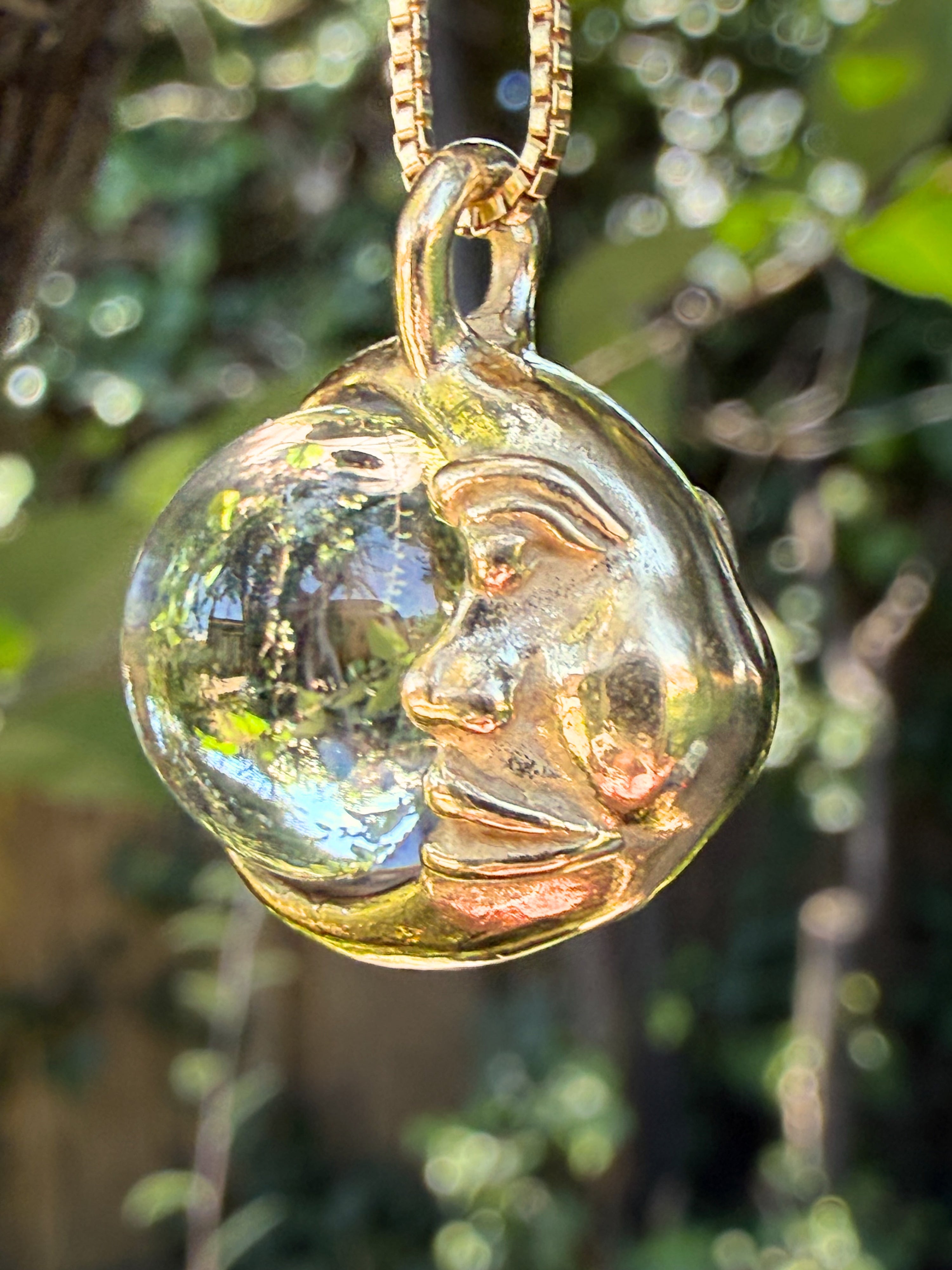 Moon Orb Pendant with Amethyst Orb - Solid 14k Gold