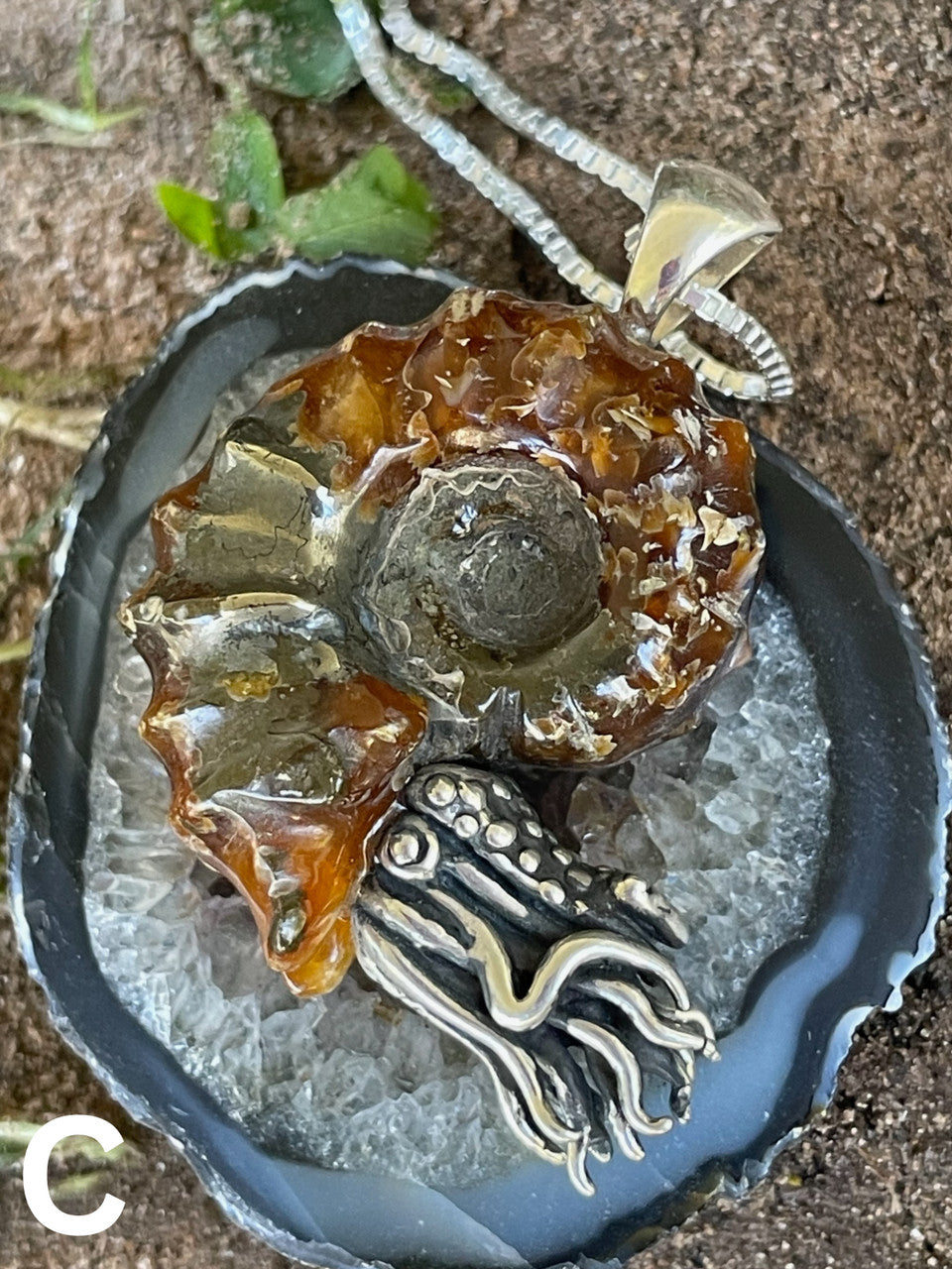 Spiky Fossilized Ammonite Nautilus Pendant