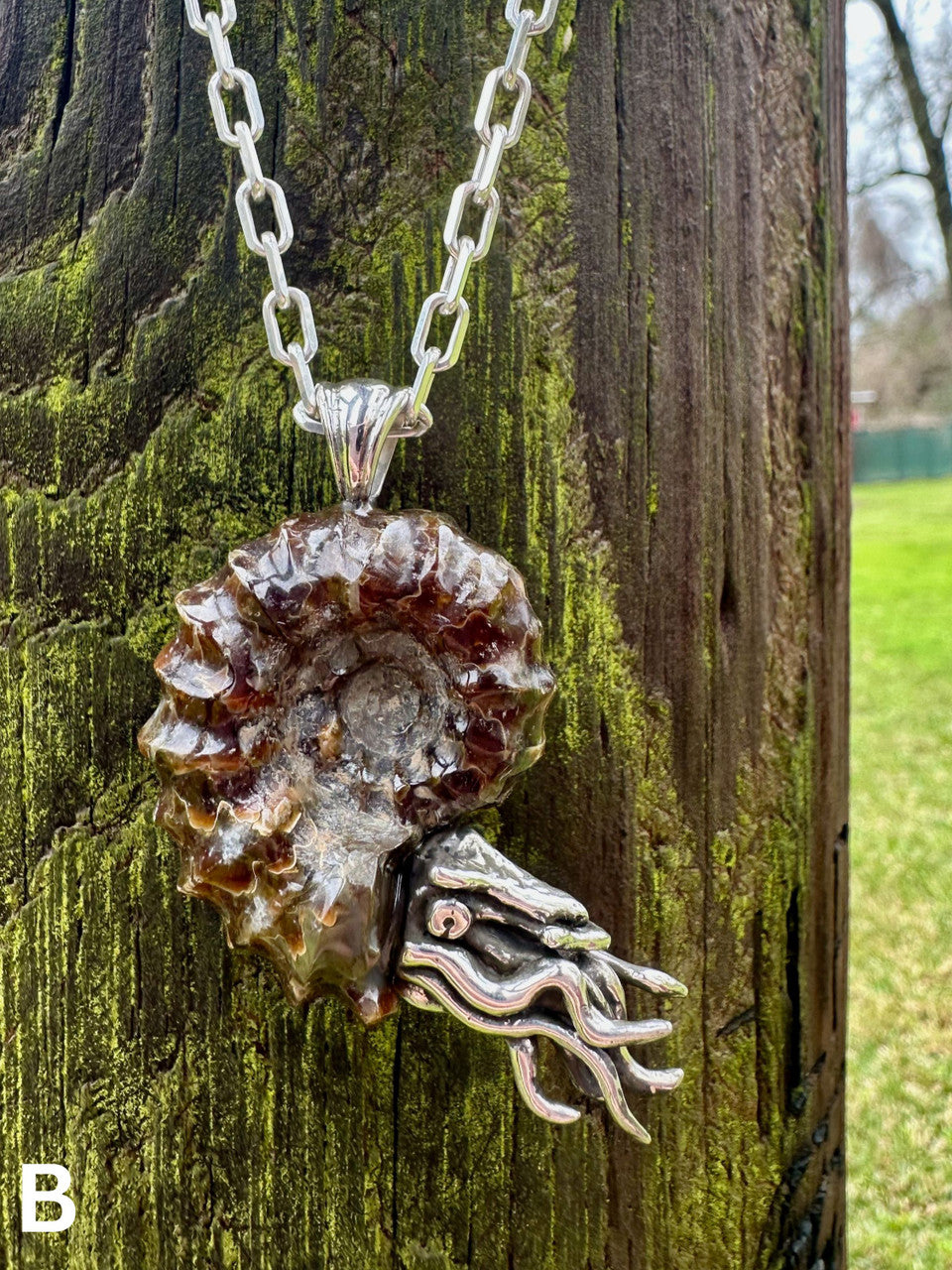 Spiky Fossilized Ammonite Nautilus Pendant