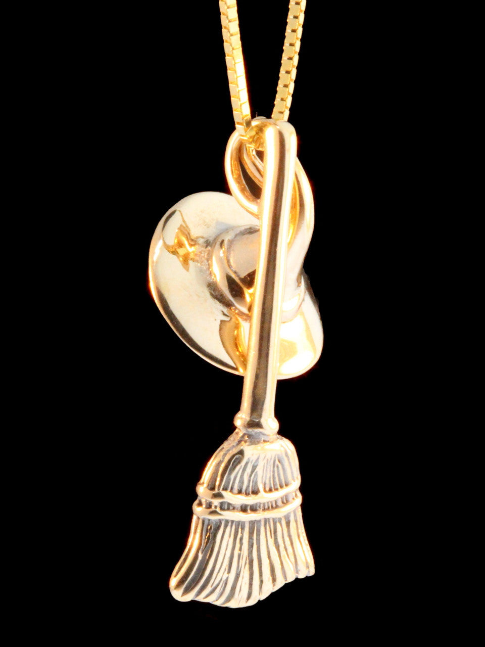 14k Gold Witch's Hat and Witch's Broom Charm necklace