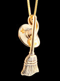Halloween - Witch's Hat and Witchs' Broom Stick Charms 14k Gold